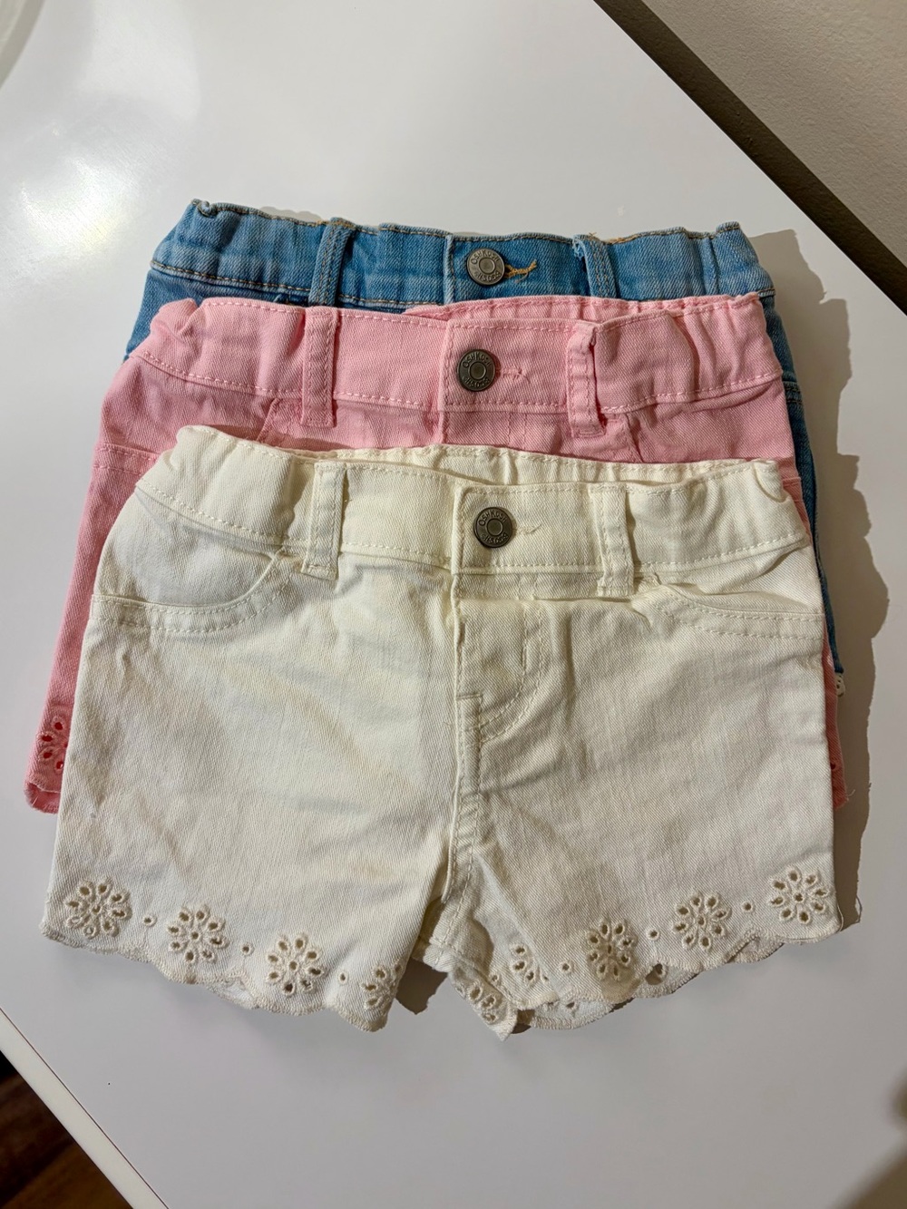 OshKosh Toddler Girls White, Pink, Jean Shorts 24 months